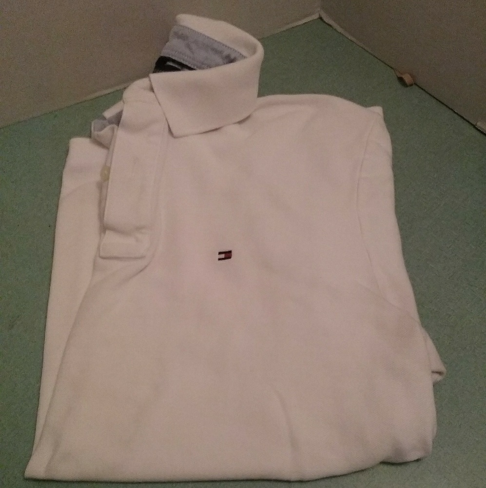 Men's White Tommy Hilfiger Polo Shirt Size M
